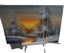 Pheasants In Flight Oil On Canvas Painting 24″W x 36″L Signed By Artist Henry