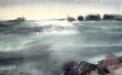 Lake 8×5 Original Watercolor Painting on Paper Signed by Artist