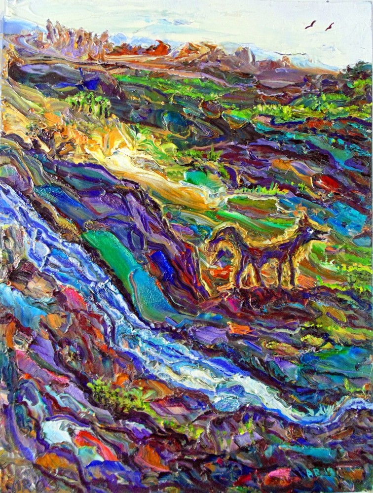 DOG IN THE WILD Arthur Robins Original Oil Surreal Abstract Fantasy Landscape