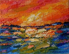 Sea Impasto Painting Original Art Impression Oil Painting 7.7 x 9.8 in