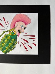 Original Punk Grenade Colored Pencil Drawing Matted Art – ORIGINAL NOT A PRINT