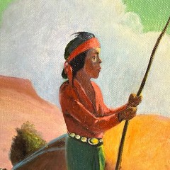 c1965 Ed Lent Navajo Shepherd Shepherdess Original Oil Paintings Pair Vintage