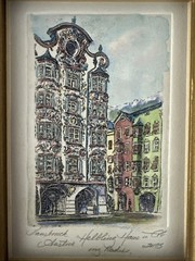 Innsbruck Austria Helbling Haus Original Watercolor Radier Framed