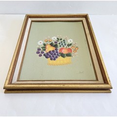 Vintage Painting Original Art Fruit Floral Colorful Cottage Farmhouse Signed 16″