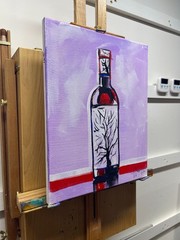 Hunt Original Art: 11×14 Acrylic on Canvas stylized Modern Red Wine Bottle