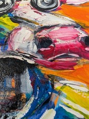 Cosmic Bovine 12×12 Modern Abstract Original Painting Canvas Cow Art SWhite