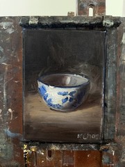 Blue and White Porcelain Bowl- still life oil painting-5” x 7” by Karen Chan