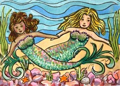 Mermaids Ocean Sea Water Original Mixed Media Drawing Illustration – amylenore