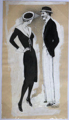 Fashion Illustration-Woman & Man-Gouache & Ink Painting-Rudolf Bauer (1889-1953)