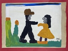 Clementine Hunter Drawing on paper signed and stamped Vintage