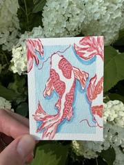 ACEO Original koi fish abstract water animal illustration by KC_ART_ME