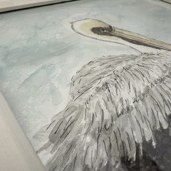 Watercolor Art Pelican Framed Signed 15×13 Original Artist Beach Cottage Decor