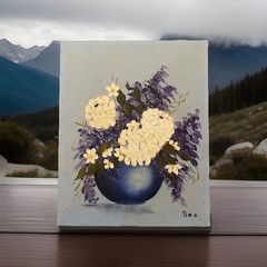 Vntg 1950’s Floral Hydrangea Painting Original Floral Still Life Vase 8” X 10”