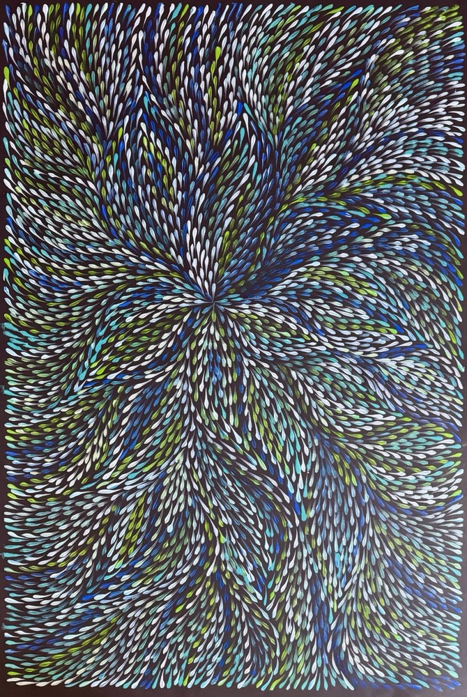 Roseanne Morton Petyar, Authentic Aboriginal Art.Size,90 x 60cm. Medicine Leaf