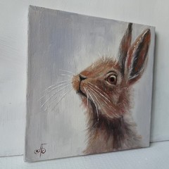 Original Oil Animal Painting Hare Portrait Wildlife Art Soft Ukrainian Artist