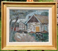 Bertil Wahlberg Oil Painting on Driftwood, Framed Landscape (54×62 cm) OOAK