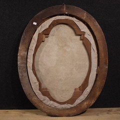 Antique Italian painting oval artwork oil on canvas still life 18th century