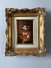 A lovely Gold Framed Painting of Flowers by L. Fink 12 1/2″ H x 10 1/4″ W