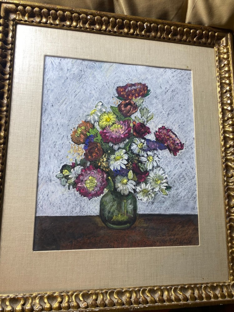 Harry Rorer Niblock (20th c) „Flowers“ Pastel/Crayon Painting – Signed/Signed