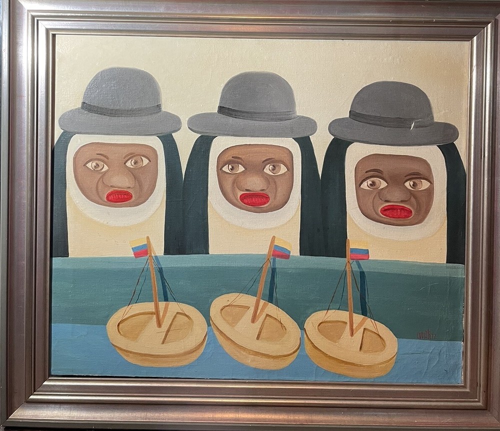 Oscar Arcila Figural Oil Painting “Grand Colombian Merchant Fleet Critics”
