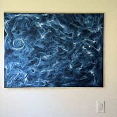 Original Abstract Painting – “Blue Flow”30×40” | Acrylic & Rubber-Based Paint