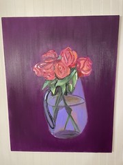 Roses In A Vase Painting Oil On Canvas Contemporary Large Fine Art Impressionist