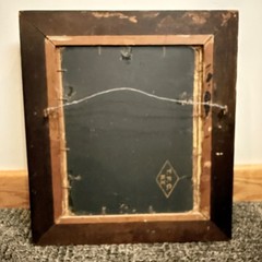 Antique 1883 Oil Painting Girl Spaniel Puppies Victorian Wood Panel Walnut Frame