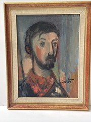 MID CENTURY PAINTING PORTRAIT MODERNIST SIGNED LORET MALE MODEL MAN MEN VINTAGE