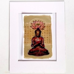 Lotus Pose Original Asian Buddha Lotus Image Transfer Collage Painting 11x14in