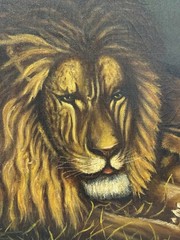 EMILE E. WEBER – Stunning Antique 1913 Oil Painting – Lion And Lioness At Rest