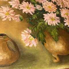 Vintage Floral Still Life Oil Painting Signed Buchanan Pink Chrysanthemums-canva