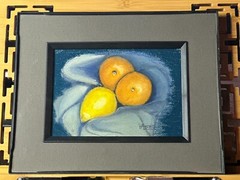 Vibrant Original Still Life Fine Art (Orange, Yellow, Blues, White)