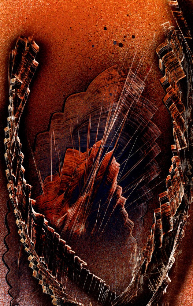 Planet Landscape Original Art by artist Jason Girard with a mat board.