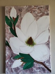 Handmade Painting Acrylic Wood Frame 24x16x0.5in Art Decor Flowers Magnolia