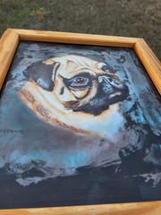 Signed Catrina Fawn Pug Dog Pet Painting Portrait 10″x12″ Framed