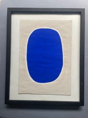Lucio Fontana Original Painting on Paper Blue Concept Spacial Art Minimalist F84