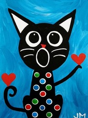 New! aceo size painting original signed happy art card „Cat Sending Love“