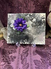 Hand painted Paint Pour 8 X 10 Black White Purple Flowers Wall Hanging Art