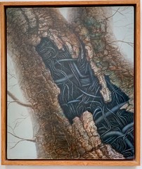 Exhibited Australian Hanna Kay Modern Surreal Industrialist Oil Tree Trunk
