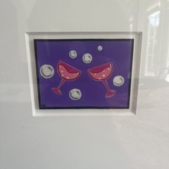 Original Vintage Whimsical Pop Art Painting Signed DG – Cocktail Toast -Framed
