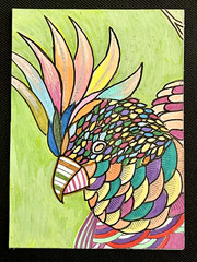 ACEO Original, Abstract Whimsy Parrot Pattern, Mini Art Painting, by Annibbie