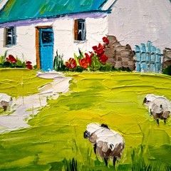 Irish Cottage Painting Original Fine Art Impasto Oil Painting Unframed 6×6