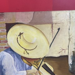 Vintage Oil Painting J. Santoyo 1980 Mexican Folk Art Violin Player