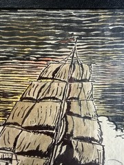 1930 Vtg Mini Watercolor Sailing Ship Painting Nautical Art Seascape Coastal 4×6