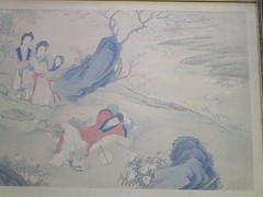 VINTAGE-ANTIQUE CHINESE FRAMED SCROLL PAINTING FIGURES LANDSCAPE LARGE SIZE