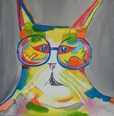 Cat Painting Abstract Face Rainbow Expressionism Pop Art By Samantha McLean