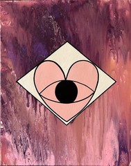 Original Kayla Braden “Eye Am” Pink Acrylic Fluid Heart Painting on Canvas