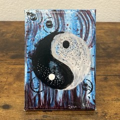 LH Original Abstract Yin Yang Acrylic Painting on Canvas Signed 2020