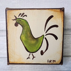 Art on Artesia Lisa Ritchie (Blum) OOAK paintings chickens tree 4×4″ Wisconsin