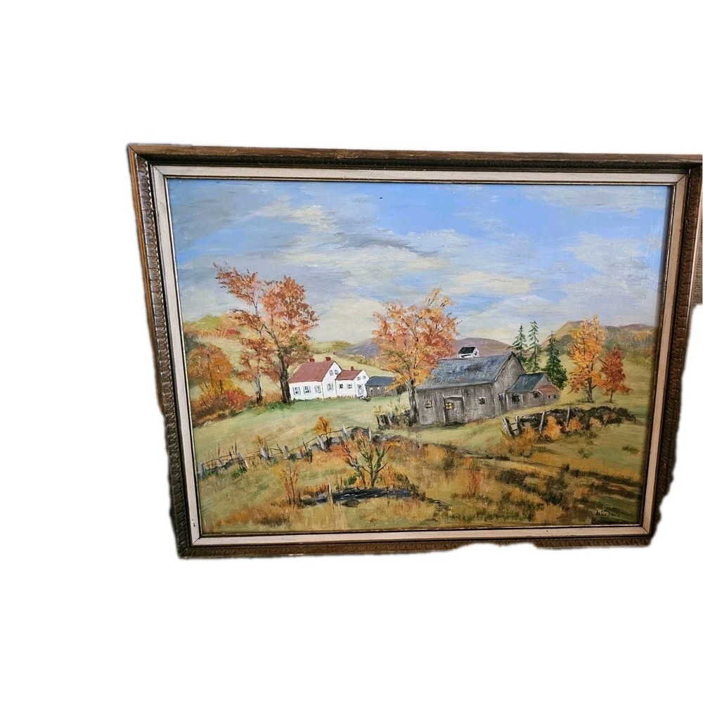 Vintage Fall Landscape Oil On Board Painting, Signed Alice Davis